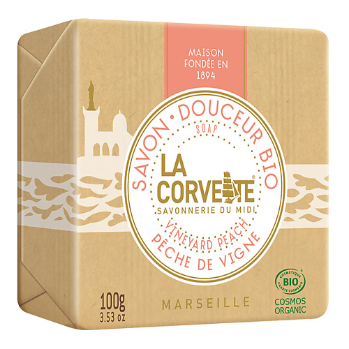 

LA CORVETTE Мыло органическое для лица и тела Виноградный персик Marseille Vineyard Peach Soap, Мыло органическое для лица и тела Виноградный персик Marseille Vineyard Peach Soap