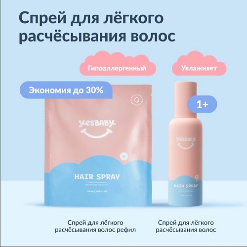 YESBABY Набор Спрей для легкого расчесывания волос детский HAIR SPRAY и рефил 1.0