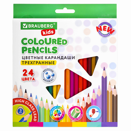 

BRAUBERG Карандаши цветные KIDS NEW 24 цвета, Карандаши цветные KIDS NEW 24 цвета