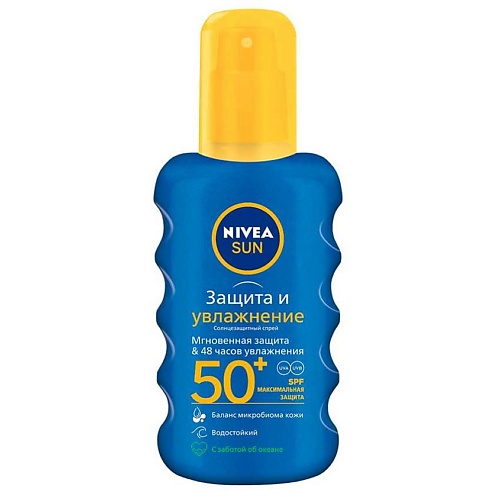 

NIVEA Спрей для тела увлажняющий солнцезащитный Защита и увлажнение SPF 50+, Спрей для тела увлажняющий солнцезащитный Защита и увлажнение SPF 50+