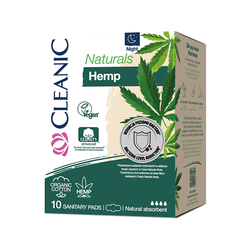 CLEANIC Naturals Organic Cotton&Hemp Прокладки гигиенические ночные 10.0