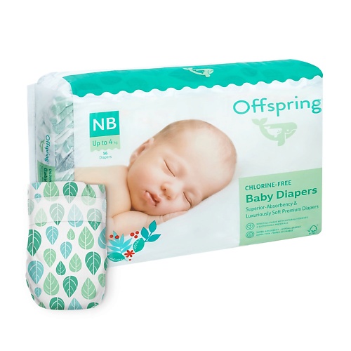 OFFSPRING Подгузники, NB 2-4 кг Листочки 56.0