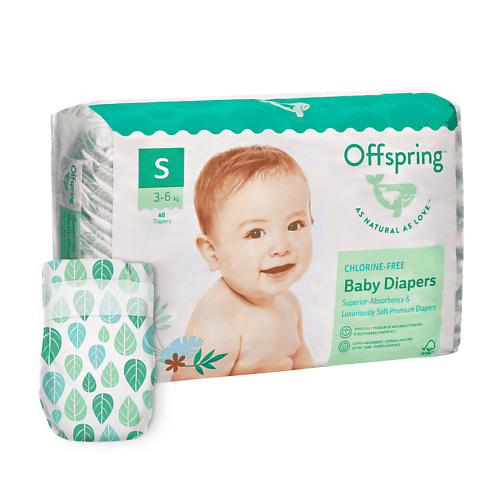 

OFFSPRING Подгузники, S 3-7 кг Листочки 48.0, Подгузники, S 3-7 кг Листочки