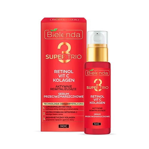 

BIELENDA SUPER TRIO RETINOL + VIT C + KOLAGEN Активно восстанавливающая сыворотка против морщин 30.0, SUPER TRIO RETINOL + VIT C + KOLAGEN Активно восстанавливающая сыворотка против морщин