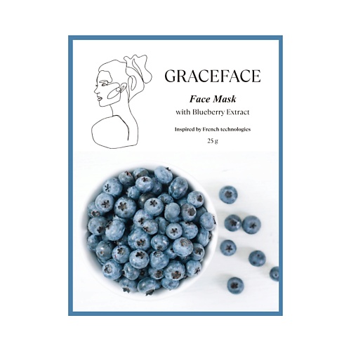 GRACE FACE Тканевая маска для лица Увлажняющая и Тонизирующая с экстрактом черники 250 34₽