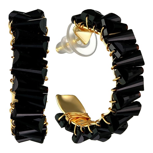 UVI JEWELLERY Золотистые серьги с черными кристаллами фантазийной огранки