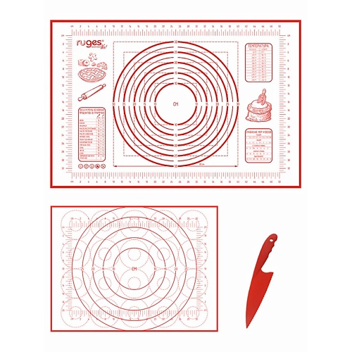 RUGES Набор силиконовых ковриков для раскатки и выпечки БЕЙКЕР с ножом