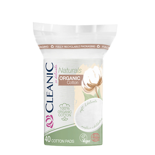 

CLEANIC Naturals Organic Cotton Ватные диски гигиенические овал 40.0, Naturals Organic Cotton Ватные диски гигиенические овал