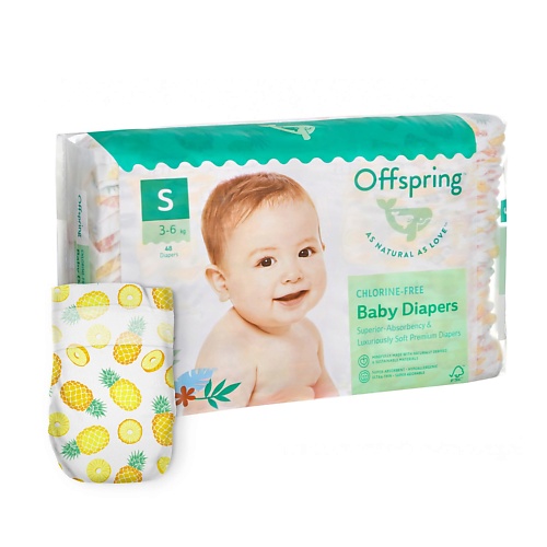 

OFFSPRING Подгузники, S 3-7 кг Ананасы 48.0, Подгузники, S 3-7 кг Ананасы