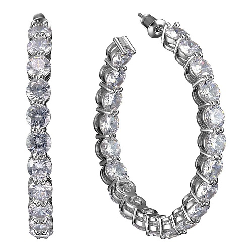 UVI JEWELLERY Серебристые серьги конго с крупными прозрачными кристаллами