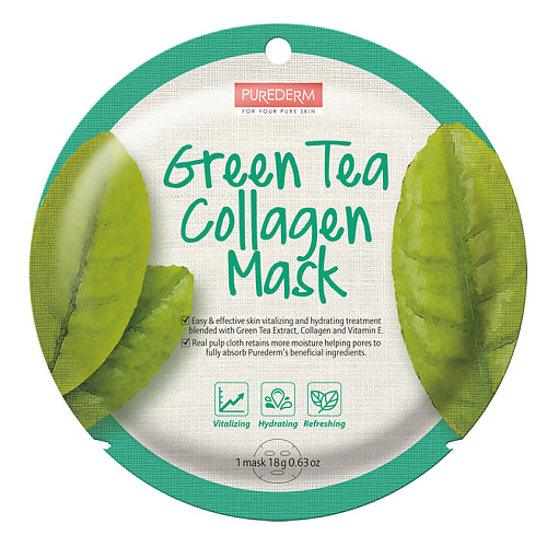 цена Маска для лица PUREDERM Маска коллагеновая регенерирующая с экстрактом зеленого чая Green Tea Collagen Mask