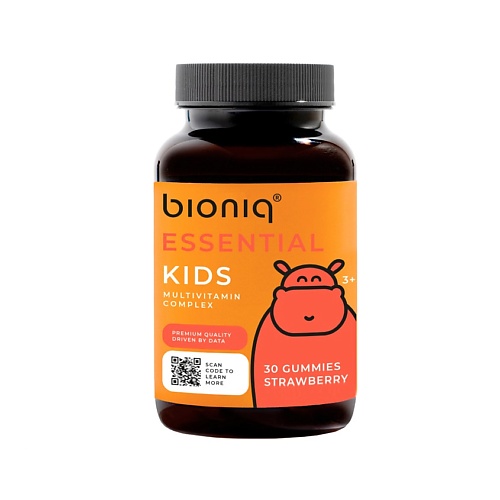 BIONIQ ESSENTIAL Комплекс мультивитаминный для детей со вкусом клубники KIDS ми ми мишки остео пектиновые жевательные пастилки с кальцием и витамином d в форме мишек желейные со вкусом клубники от 3х лет