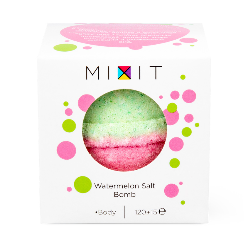 фото Mixit бурлящий шар для ванны с экстрактом яблока и арбузным ароматом watermelon salt bomb