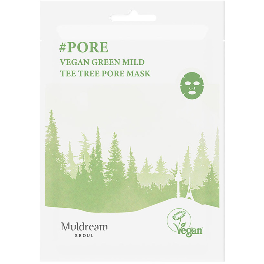 фото Muldream тканевая маска для лица vegan green mild all in one mask pore