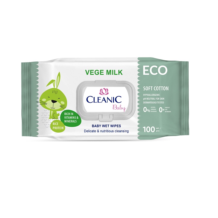 фото Cleanic влажные салфетки детские 0+ eco baby vege milk