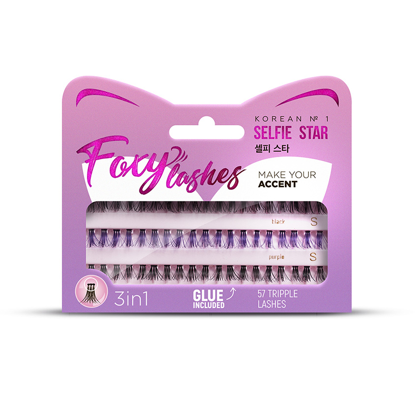 фото Selfie star накладные пучки foxy lashes, черные-фиолетовые, длина короткая/очень короткая (57 foxy-пучков)