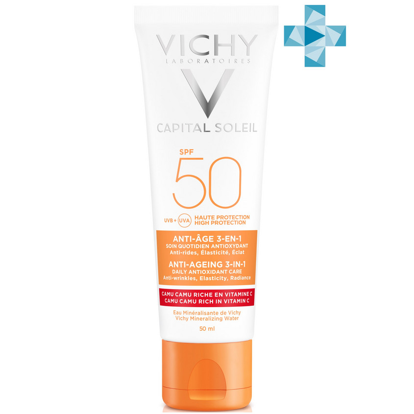 фото Vichy capital soleil антивозрастной уход 3в1 с антиоксидантами spf50+