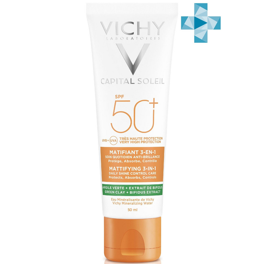 фото Vichy capital soleil матирующий уход для проблемной кожи 3-в-1 spf50+