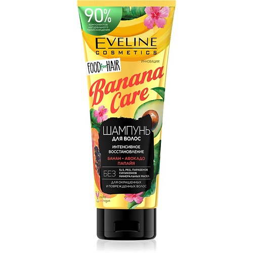 EVELINE Шампунь для волос FOOD FOR HAIR BANANA CARE интенсивное восстановление 250 мл стеклоомыватель fin joy fruity banana 20 dp 4 л