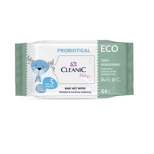 CLEANIC Влажные салфетки детские 0+ ECO BABY PROBIOTICAL